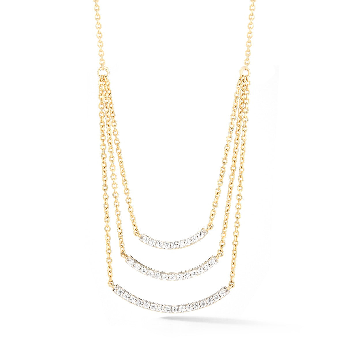 14K ORIGINAL TRIPLE BAR NECKLACE WITH DIAMONDS 0.42CT 3/4 ON 18 INCHES CHAIN