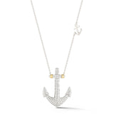 14K Diamond Pave Anchor Necklace With Small Anchor On 18 Inches Cable Chain