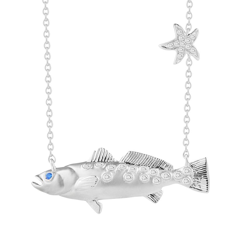 14K Fish Pendant with Diamond and Sapphire Eye