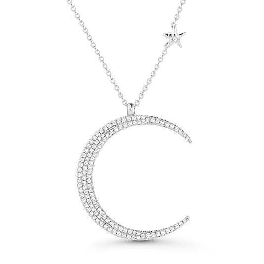 14K MOON PENDANT WITH DIAMONDS 0.54CT, SMALL DIAMOND STARFISH ON 18 INCHES CHAIN