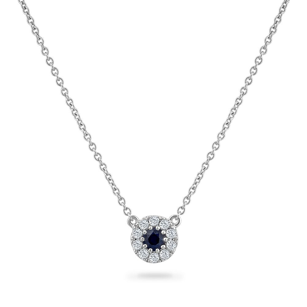 14K PENDANT WITH ROUND SHAPED SAPPHIRE 0.25CT & 10 DIAMONDS 0.14CT ON 18 INCHES CABLE CHAIN