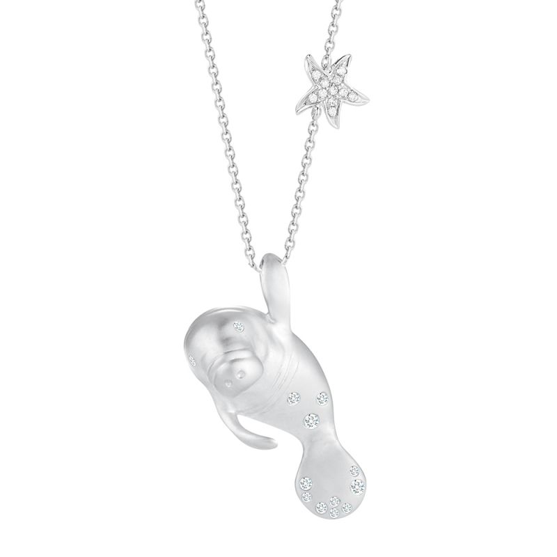 14K BEAUTIFUL MANATEE PENDANT WITH 24 DIAMONDS 0.10CT ON 18 INCHES CABLE CHAIN