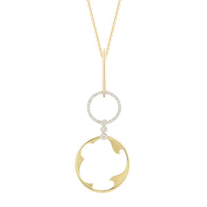 14K DOUBLE CIRCLE NECKLACE WITH 33 DIAMONDS 0.13CT ON 18 INCHES CHAIN
