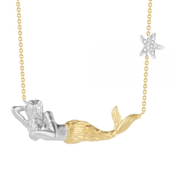Two-toned 14K Gold Resting Mermaid Necklace