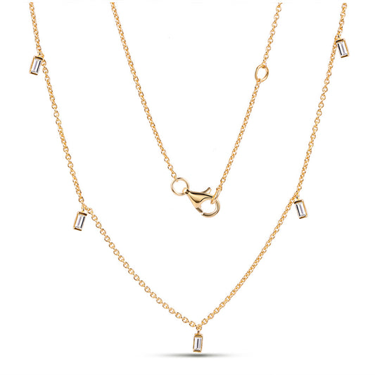 14K DIAMOND BY THE YARD NECKLACE WITH 5 BAGUETTE DIAMONDS 0.25CT ON 18 INCHES CHAIN