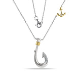 14K Fish Hook Pendant With Small Anchor On 1 1/4" Long Chain