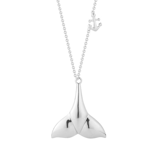Modern Sterling Silver Whale and Anchor Pendant