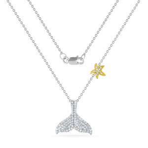 14K WHALE TAIL NECKLACE WITH 93 DIAMONDS 0.46CT 15MM LONG X 17MM WIDE ON 18 INCHES CHAIN