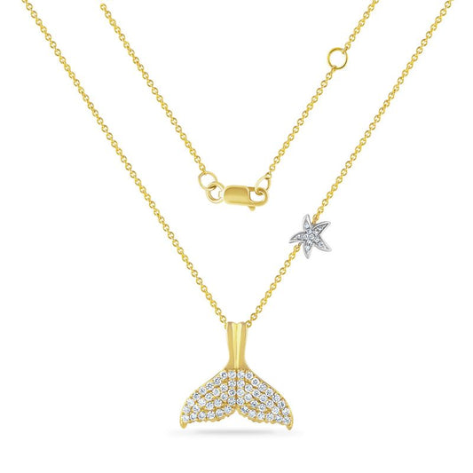 14KW WHALE TAIL NECKLACE 50 DIAMONDS 0 .55CT ON 18 INCH CHAIN