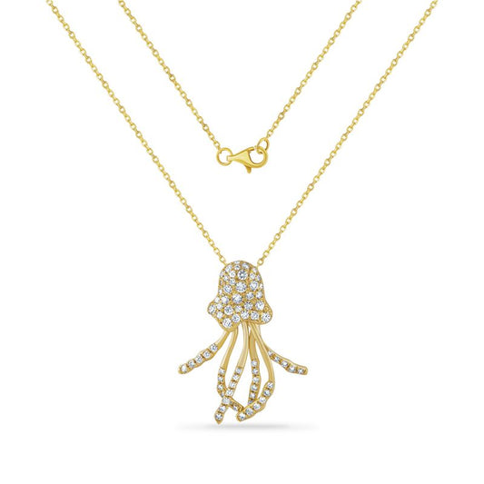 14KY JELLY FISH PENDANT WITH 70 ALL WHITE DIAMONDS 0.56CT ON 18 INCHES CHAIN