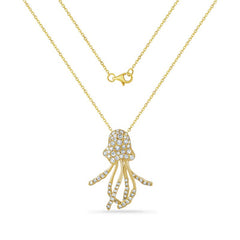 14KY JELLY FISH PENDANT WITH 70 ALL WHITE DIAMONDS 0.56CT ON 18 INCHES CHAIN