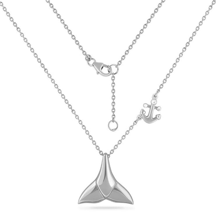 Dazzling Sterling Silver Rhodium Plated Whale Tail Pendant