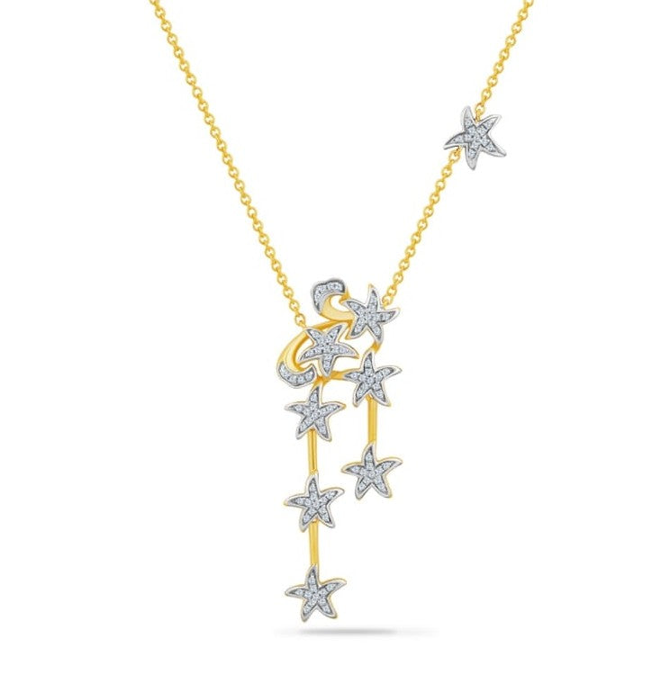 14K Multi Starfish Drop Necklace With 97 Diamonds 0.33CT
