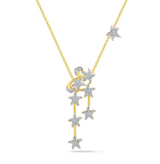 14K Multi Starfish Drop Necklace With 97 Diamonds 0.33CT