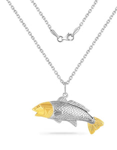 Pendentif poisson bicolore en argent 14 carats et en argent sterling