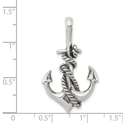 STERLING SILVER ANTIQUED ANCHOR AND ROPE PENDANT / SKU# QC4972
