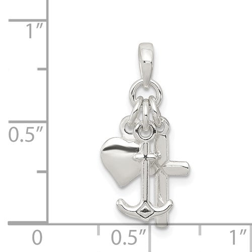 STERLING SILVER FAITH, HOPE AND LOVE PENDANT / SKU# QC7629
