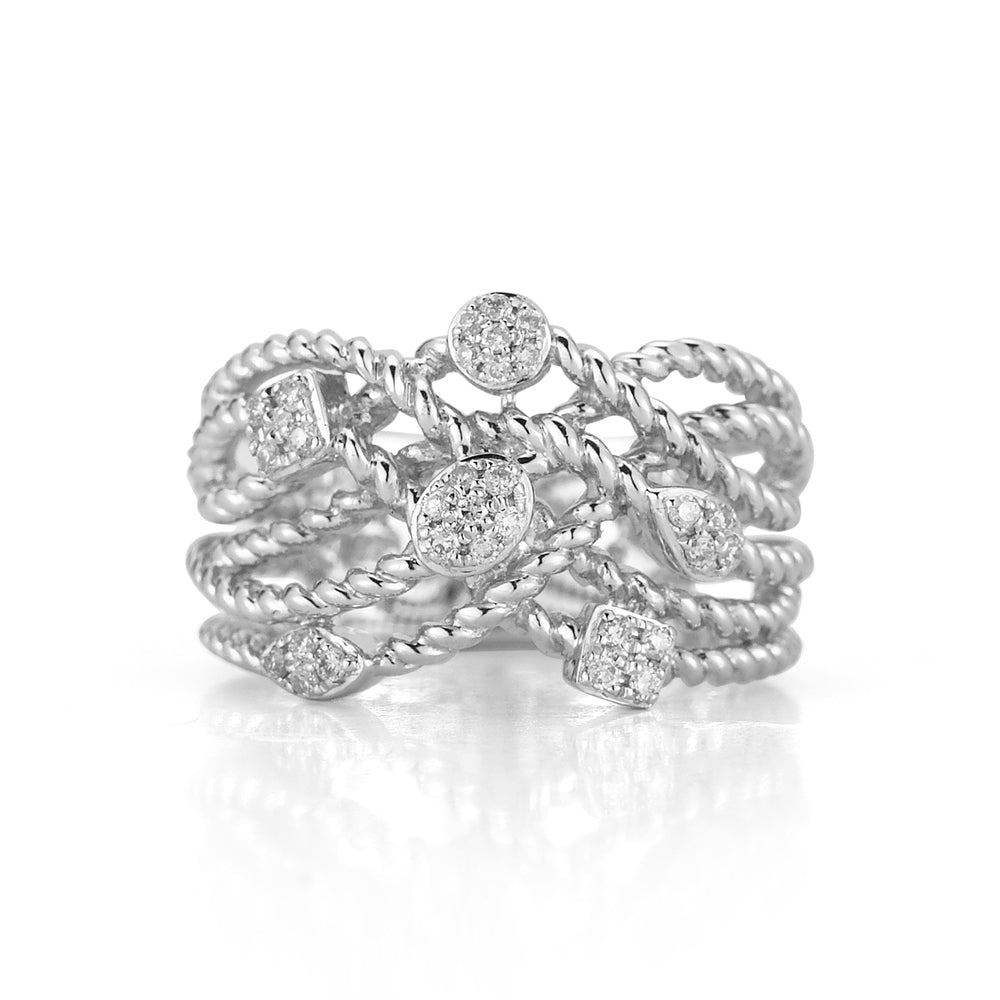 STERLING SILVER AND DIAMOND CABLE DESIGN RING