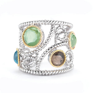 STERLING SILVER AND 14K RING WITH SEMI-PRECIOUS STONES