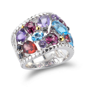 STERLING SILVER AND 14K ACCENT RING WITH PRECIOUS AND SEMI-PRECIOUS STONE