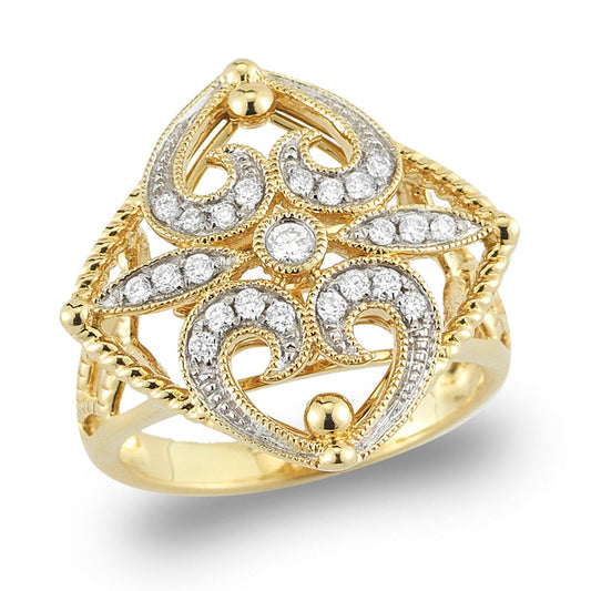 14K FILIGREE DIAMOND RING