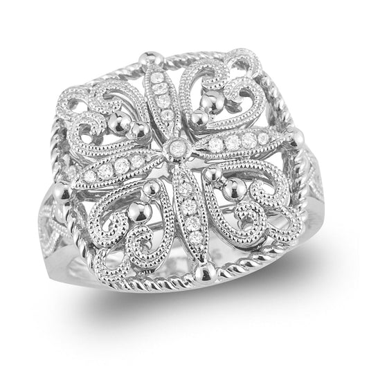 14K FILIGREE DIAMOND RING, 24 DIAMONDS T.W. 0.26CT