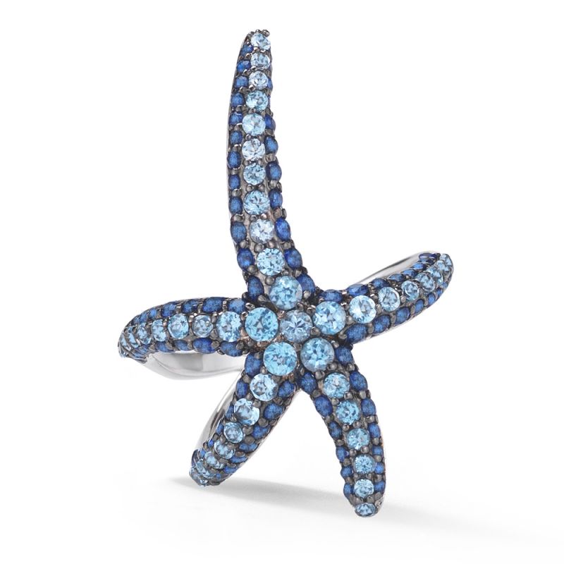 14K Bold Sapphire and Topad Starfish Ring