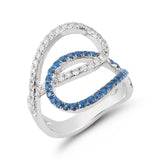 14K OPEN DESIGN RING WITH DIAMONDS & SAPPHIRES