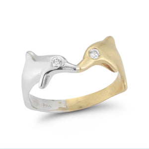 14K Kissing Dolphins Ring