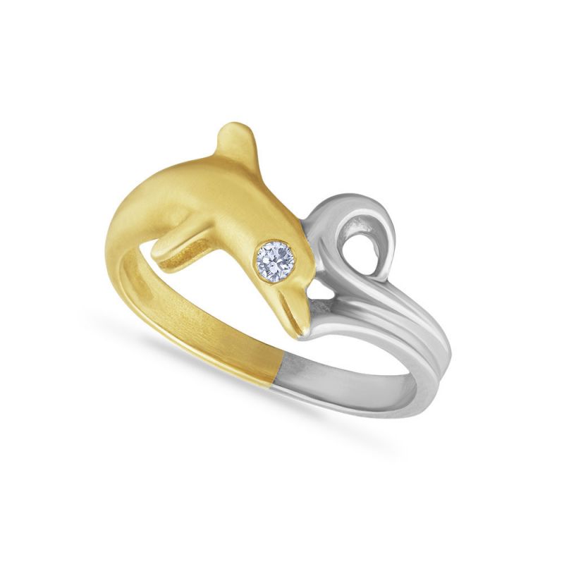 14K WHITE AND YELLOW GOLD DOLPHIN RING