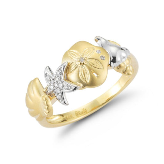 14K SHELL & STARFISH RING 3/4" WIDE