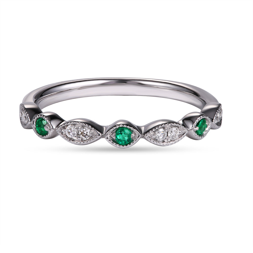 14K BAND WITH DIAMONDS AND EMERALDS