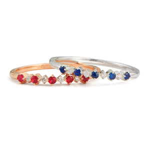 14K DAINTY RING WITH 5 SAPPHIRES 0.14CT & 4 DIAMONDS 0.03CT