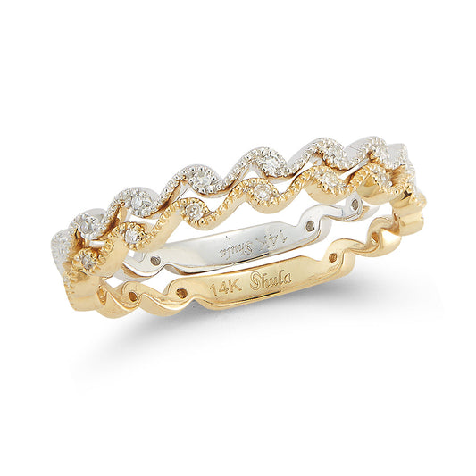 14K 2 TONE DOUBLE BAND WITH 14 DIAMONDS 0.06CT