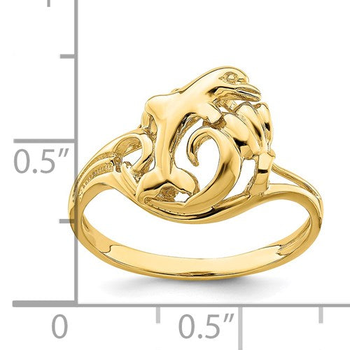 14K Dancing Dolphin in Crashing Waves Ring
