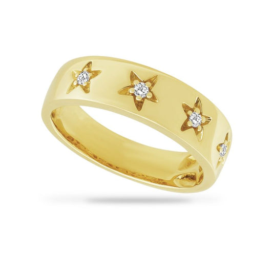 14K DANCING STARFISH BAND WITH 4 DIAMONDS 0.08CT, 5MM WIDE