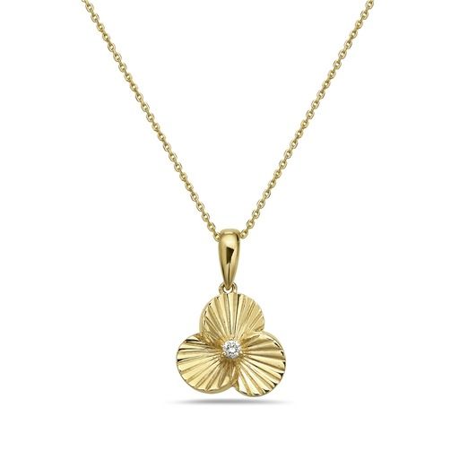 14K FLOWER PENDANT WITH 1 DIAMOND 0.03CT ON  18 INCHES CHAIN