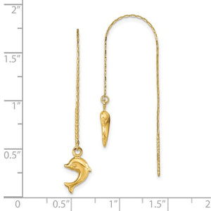 14K POLISHED DOLPHINS THREADER EARRINGS
