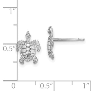 14K WHITE GOLD WHITE SEA TURTLE POST EARRINGS / HP & TEXTURED (2of2)