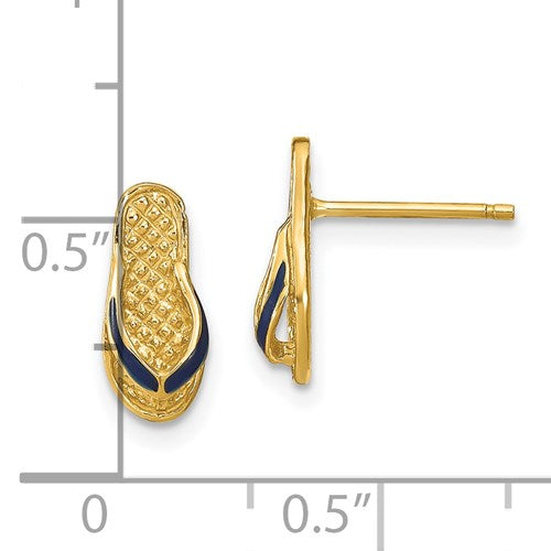14K BLUE ENAMEL SINGLE FLIP-FLOP POST EARRINGS