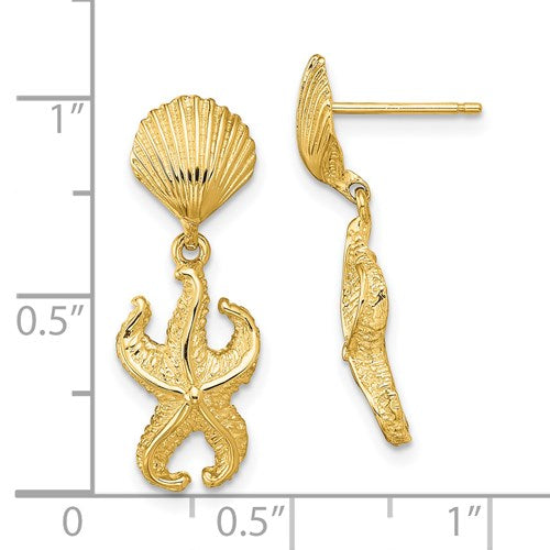 14K Shell & Starfish Dangle Earrings