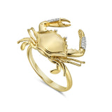 14K BLUE CRAB RING WITH 18 DIAMONDS 0.065CT, 22X18MM